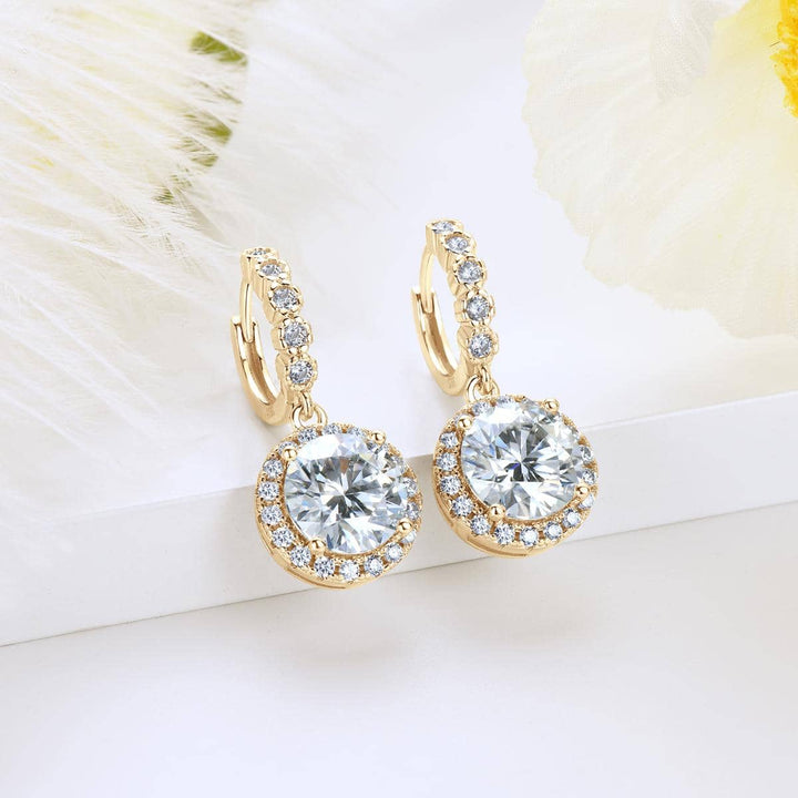 Round Moissanite Drop Earrings
