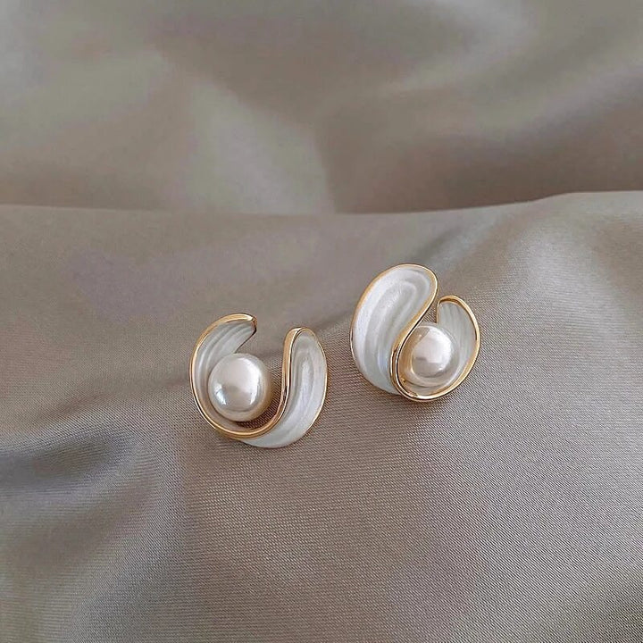 White Opal & Pearl Earrings in Gold