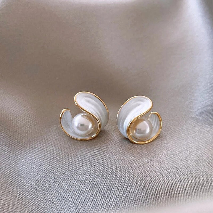 White Opal & Pearl Earrings in Gold