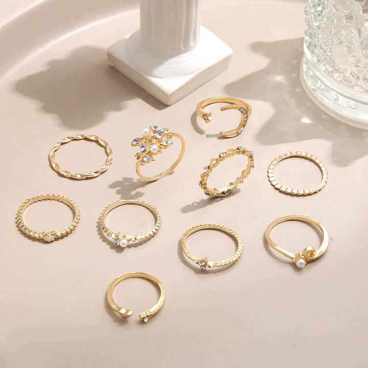 10-Piece Boho Gold & Silver Rings