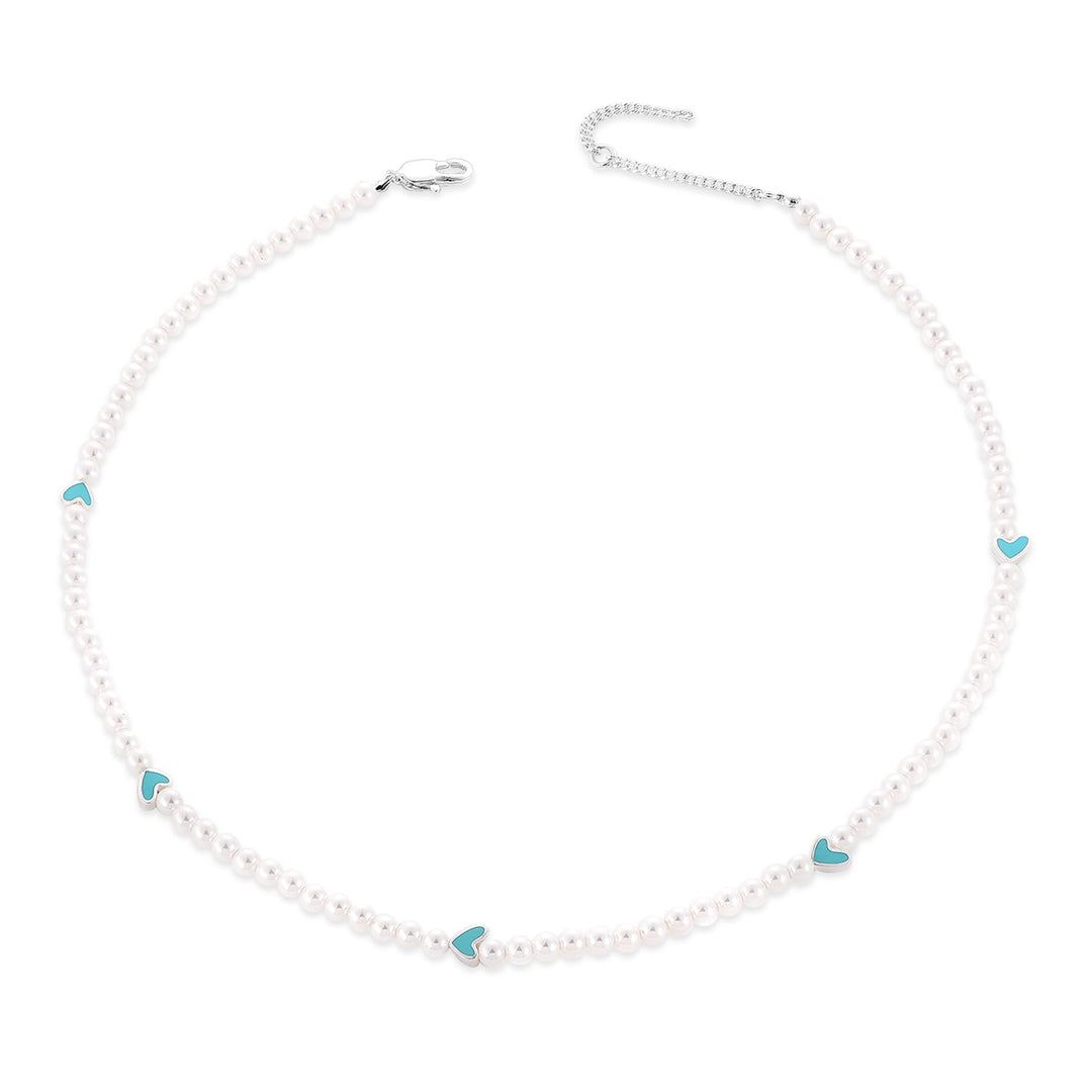 Pearl Choker Necklace with Heart Charms
