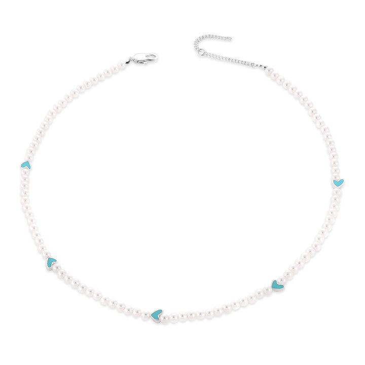 Pearl Choker Necklace with Heart Charms