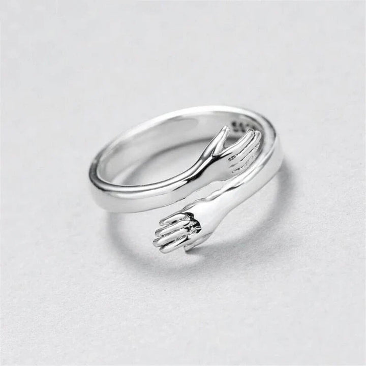 Cute Silver Hug Ring – Adjustable