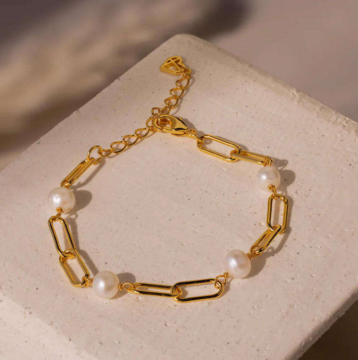 Freshwater Pearl Zircon Paperclip Bracelet