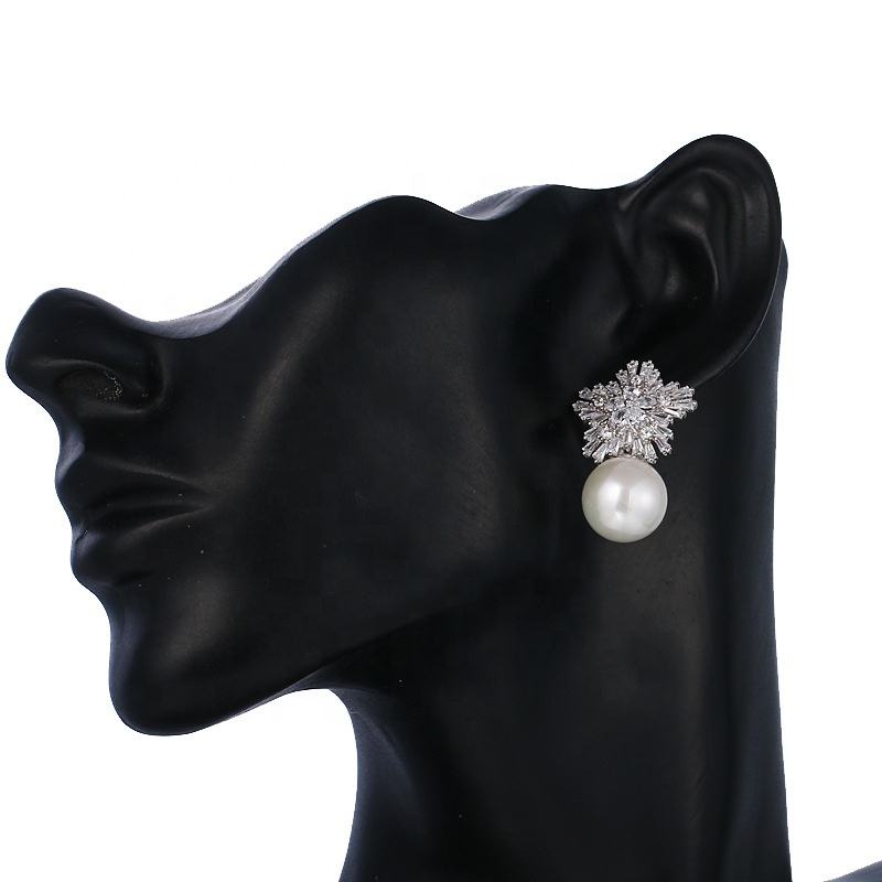 Zircon Star Pearl Charm Earrings