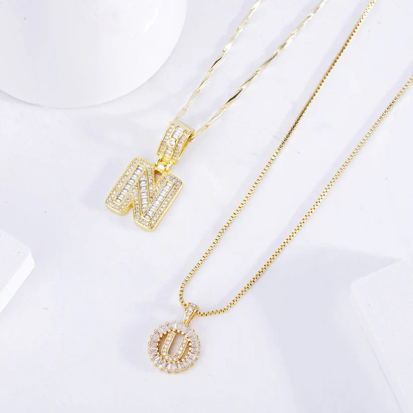 Moissanite letter initial necklace set