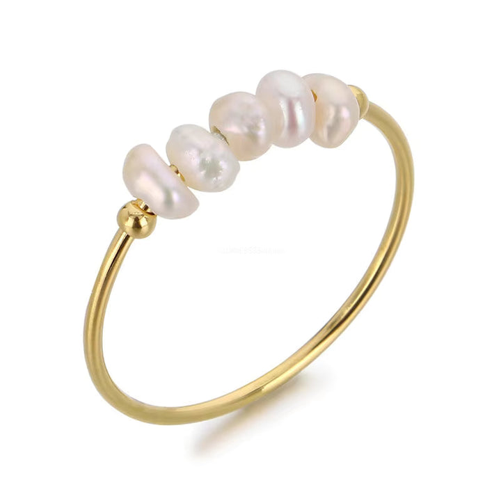 Gold Pearl Charm Ring