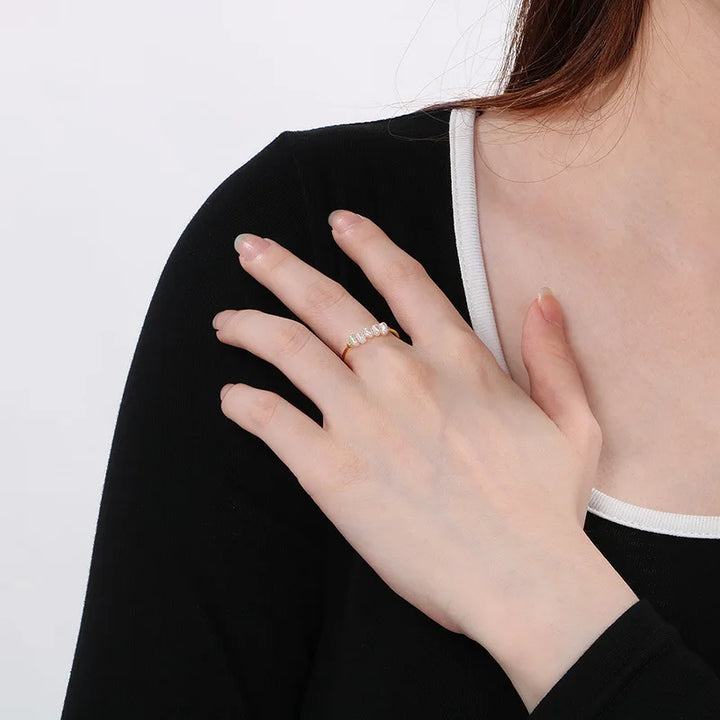 Gold Pearl Charm Ring