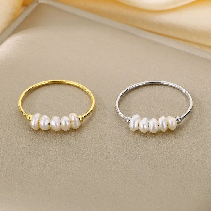 Gold Pearl Charm Ring