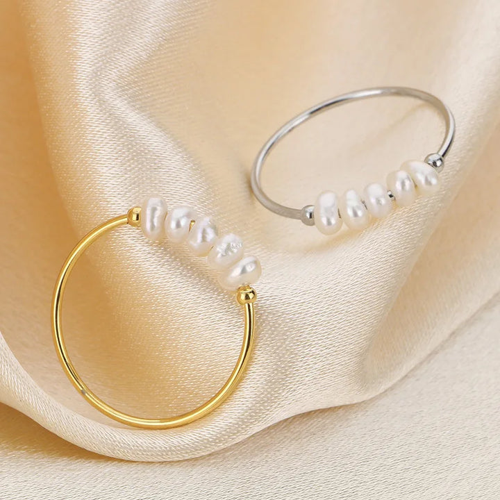 Gold Pearl Charm Ring