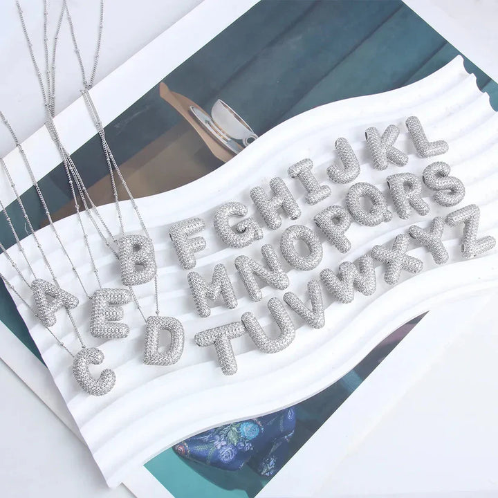 Bubble letter initial necklace set