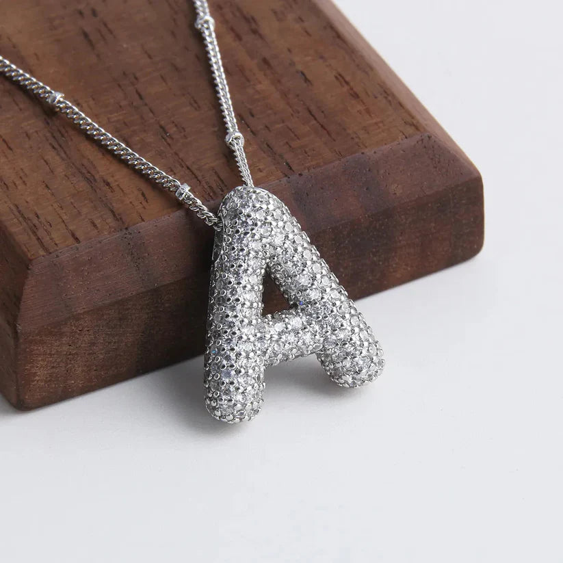 Bubble letter initial necklace set