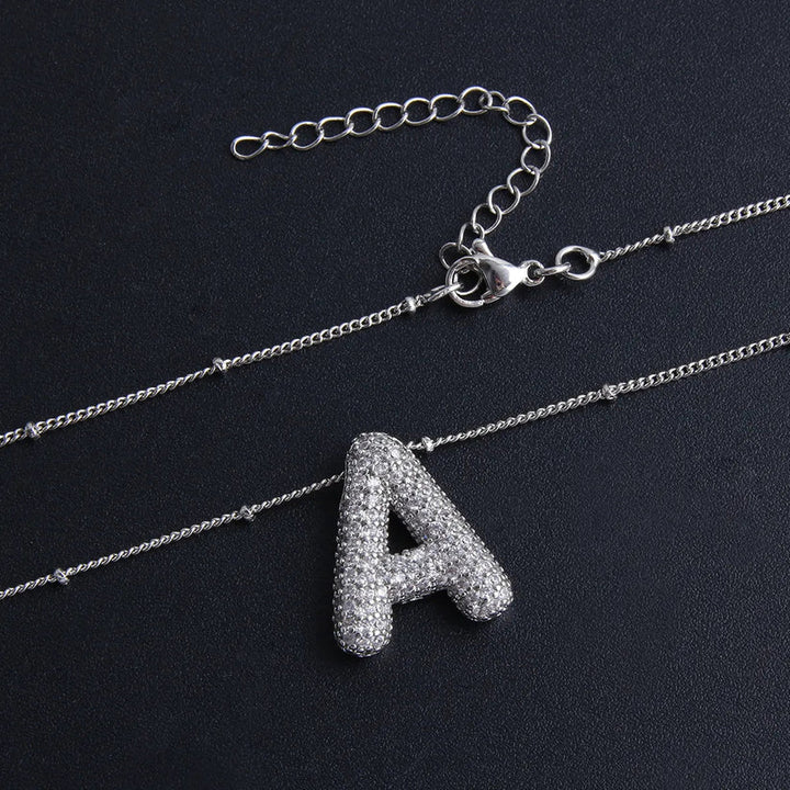 Bubble letter initial necklace set