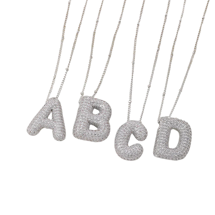 Bubble letter initial necklace set
