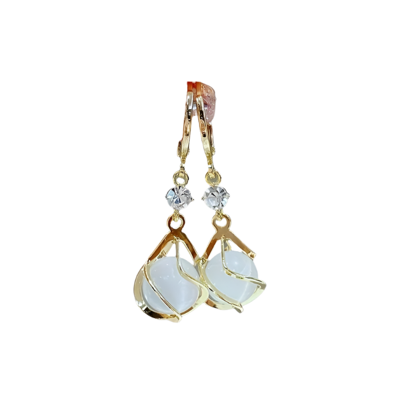 White Opal Drop Earrings – Gold Finish