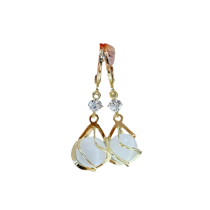 White Opal Drop Earrings – Gold Finish